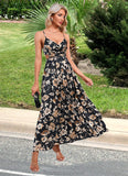 Amya Flower Ruffle Floral Print Cowl Sexy A-line Satin Maxi Dresses STKP0022468