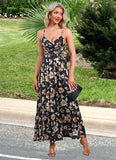 Amya Flower Ruffle Floral Print Cowl Sexy A-line Satin Maxi Dresses STKP0022468