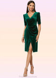 Siena Sheath/Column V-Neck Knee-Length Velvet Cocktail Dress With Pleated STKP0022485