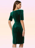 Siena Sheath/Column V-Neck Knee-Length Velvet Cocktail Dress With Pleated STKP0022485