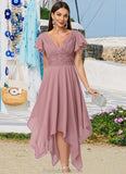 Nataly A-line V-Neck Ankle-Length Chiffon Cocktail Dress With Ruffle STKP0022486