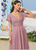 Nataly A-line V-Neck Ankle-Length Chiffon Cocktail Dress With Ruffle STKP0022486