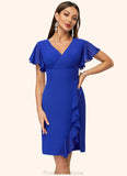 Monserrat Sheath/Column V-Neck Knee-Length Chiffon Cocktail Dress With Cascading Ruffles STKP0022487