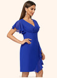 Monserrat Sheath/Column V-Neck Knee-Length Chiffon Cocktail Dress With Cascading Ruffles STKP0022487