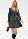 Hedda Sequins V-Neck Elegant A-line Cotton Blends Mini Dresses STKP0022498