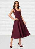 Margaret A-line One Shoulder Tea-Length Stretch Crepe Cocktail Dress With Ruffle STKP0022501