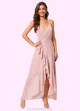 Micah A-line V-Neck Asymmetrical Chiffon Cocktail Dress With Cascading Ruffles Ruffle STKP0022502