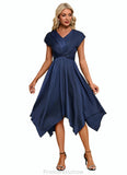 Poll Bow V-Neck Elegant A-line Satin Asymmetrical Dresses STKP0022506