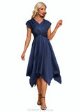 Poll Bow V-Neck Elegant A-line Satin Asymmetrical Dresses STKP0022506