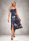 Cornelia Floral Print Cowl Elegant A-line Satin Dresses STKP0022508