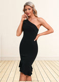 Laci Cascading Ruffles One Shoulder Elegant Sheath/Column Polyester Asymmetrical Dresses STKP0022514