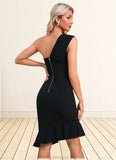 Laci Cascading Ruffles One Shoulder Elegant Sheath/Column Polyester Asymmetrical Dresses STKP0022514