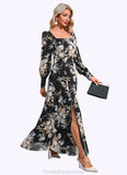 Kara Floral Print Off the Shoulder Elegant A-line Chiffon Maxi Dresses STKP0022515