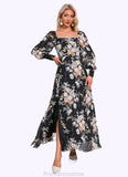 Kara Floral Print Off the Shoulder Elegant A-line Chiffon Maxi Dresses STKP0022515