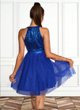 Brooke Sequins Halter Elegant A-line Tulle Sequin Mini Dresses STKP0022523