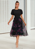 Alannah Floral Print Scoop Elegant A-line Organza Midi Dresses STKP0022527