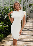 Elisabeth Cascading Ruffles High Neck Elegant Bodycon Cotton Blends Mini Dresses STKP0022555