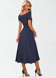 Willa V-Neck Elegant A-line Cotton Blends Midi Dresses STKP0022561