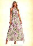 Harmony A-line Halter Floor-Length Chiffon Bridesmaid Dress With Floral Print STKP0022565