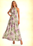 Harmony A-line Halter Floor-Length Chiffon Bridesmaid Dress With Floral Print STKP0022565