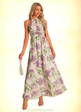 Harmony A-line Halter Floor-Length Chiffon Bridesmaid Dress With Floral Print STKP0022565