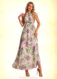 Harmony A-line Halter Floor-Length Chiffon Bridesmaid Dress With Floral Print STKP0022565