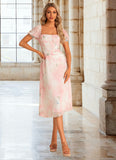 Avery A-line Square Tea-Length Chiffon Bridesmaid Dress With Floral Print STKP0022570