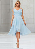 Jazmin A-line V-Neck Floor-Length Chiffon Bridesmaid Dress With Ruffle STKP0022573