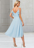 Jazmin A-line V-Neck Floor-Length Chiffon Bridesmaid Dress With Ruffle STKP0022573