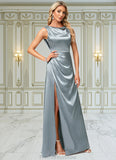 Lily A-line Cowl Scoop Floor-Length Stretch Satin Bridesmaid Dress STKP0022574