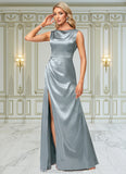 Lily A-line Cowl Scoop Floor-Length Stretch Satin Bridesmaid Dress STKP0022574