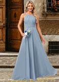 Dayana A-line Halter Floor-Length Chiffon Bridesmaid Dress STKP0022575