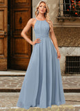 Dayana A-line Halter Floor-Length Chiffon Bridesmaid Dress STKP0022575