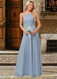 Dayana A-line Halter Floor-Length Chiffon Bridesmaid Dress STKP0022575