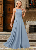 Dayana A-line Halter Floor-Length Chiffon Bridesmaid Dress STKP0022575