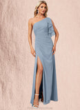 Kaylyn A-line One Shoulder Floor-Length Chiffon Bridesmaid Dress With Ruffle STKP0022576