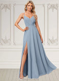 Giana A-line V-Neck Floor-Length Chiffon Bridesmaid Dress STKP0022577