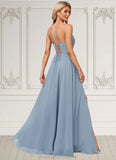 Giana A-line V-Neck Floor-Length Chiffon Bridesmaid Dress STKP0022577