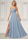 Giana A-line V-Neck Floor-Length Chiffon Bridesmaid Dress STKP0022577