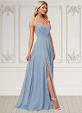 Giana A-line V-Neck Floor-Length Chiffon Bridesmaid Dress STKP0022577