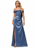 Jaden A-line Cold Shoulder Floor-Length Stretch Satin Bridesmaid Dress With Ruffle STKP0022578