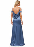 Jaden A-line Cold Shoulder Floor-Length Stretch Satin Bridesmaid Dress With Ruffle STKP0022578