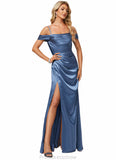 Jaden A-line Cold Shoulder Floor-Length Stretch Satin Bridesmaid Dress With Ruffle STKP0022578