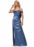 Jaden A-line Cold Shoulder Floor-Length Stretch Satin Bridesmaid Dress With Ruffle STKP0022578