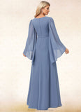 Janiah A-line V-Neck Floor-Length Chiffon Bridesmaid Dress STKP0022580