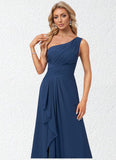 Sophie A-line One Shoulder Floor-Length Chiffon Bridesmaid Dress With Ruffle STKP0022581