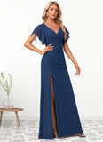 Jean A-line V-Neck Floor-Length Chiffon Bridesmaid Dress With Ruffle STKP0022582