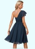 Marlene A-line One Shoulder Knee-Length Chiffon Bridesmaid Dress With Ruffle STKP0022583