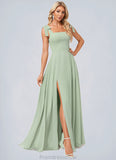 Valentina A-line Square Floor-Length Chiffon Bridesmaid Dress With Bow STKP0022588