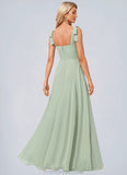 Valentina A-line Square Floor-Length Chiffon Bridesmaid Dress With Bow STKP0022588